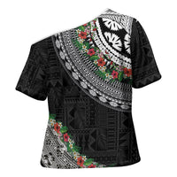 Fiji Hibiscus Cross Shoulder Shirt Tapa Masi Motifs with Tropical Plants LT03 - Polynesian Pride
