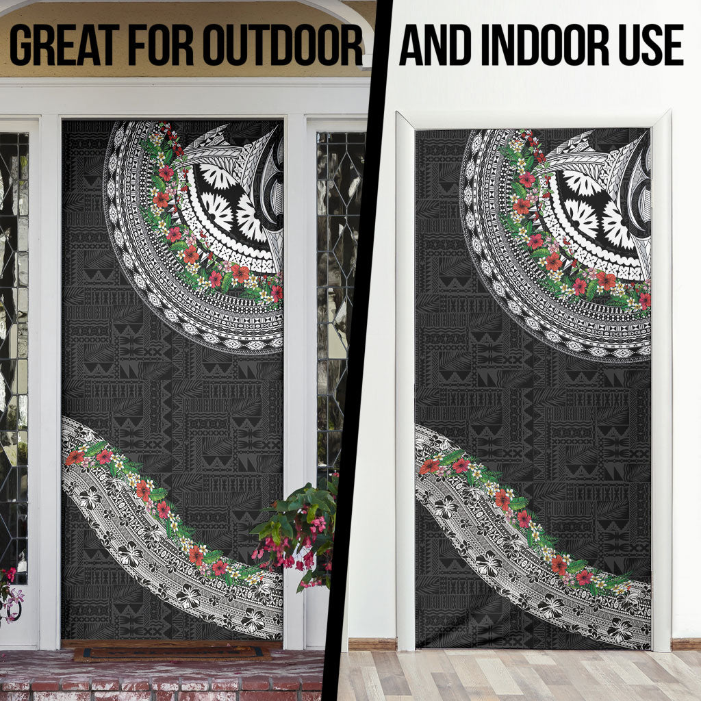 Fiji Hibiscus Door Cover Tapa Masi Motifs with Tropical Plants LT03 - Polynesian Pride