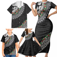 Fiji Hibiscus Family Matching Short Sleeve Bodycon Dress and Hawaiian Shirt Tapa Masi Motifs with Tropical Plants LT03 - Polynesian Pride