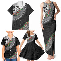 Fiji Hibiscus Family Matching Tank Maxi Dress and Hawaiian Shirt Tapa Masi Motifs with Tropical Plants LT03 - Polynesian Pride