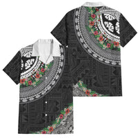 Fiji Hibiscus Family Matching Tank Maxi Dress and Hawaiian Shirt Tapa Masi Motifs with Tropical Plants LT03 Dad's Shirt - Short Sleeve Black - Polynesian Pride