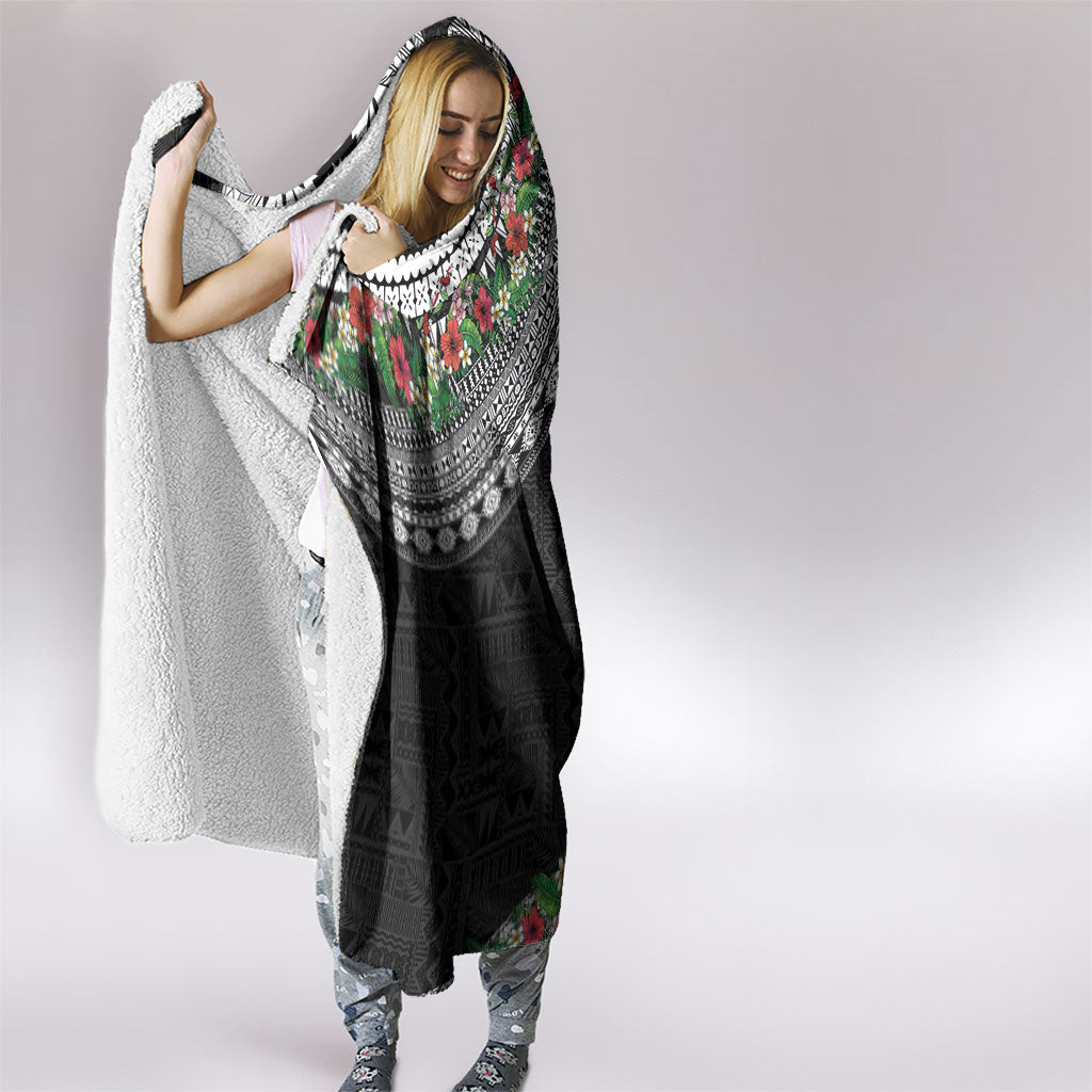 Fiji Hibiscus Hooded Blanket Tapa Masi Motifs with Tropical Plants LT03 - Polynesian Pride