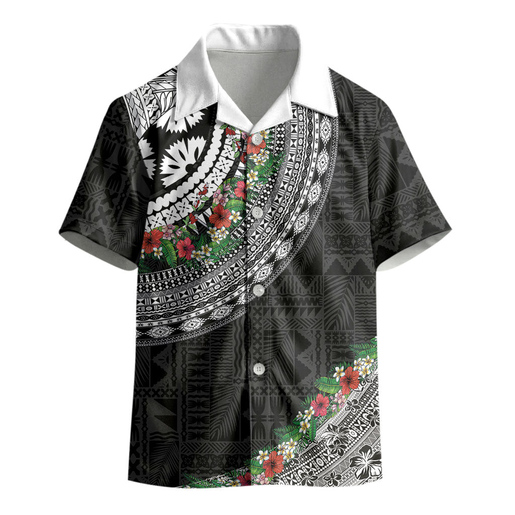 Fiji Hibiscus Kid Hawaiian Shirt Tapa Masi Motifs with Tropical Plants LT03 - Polynesian Pride