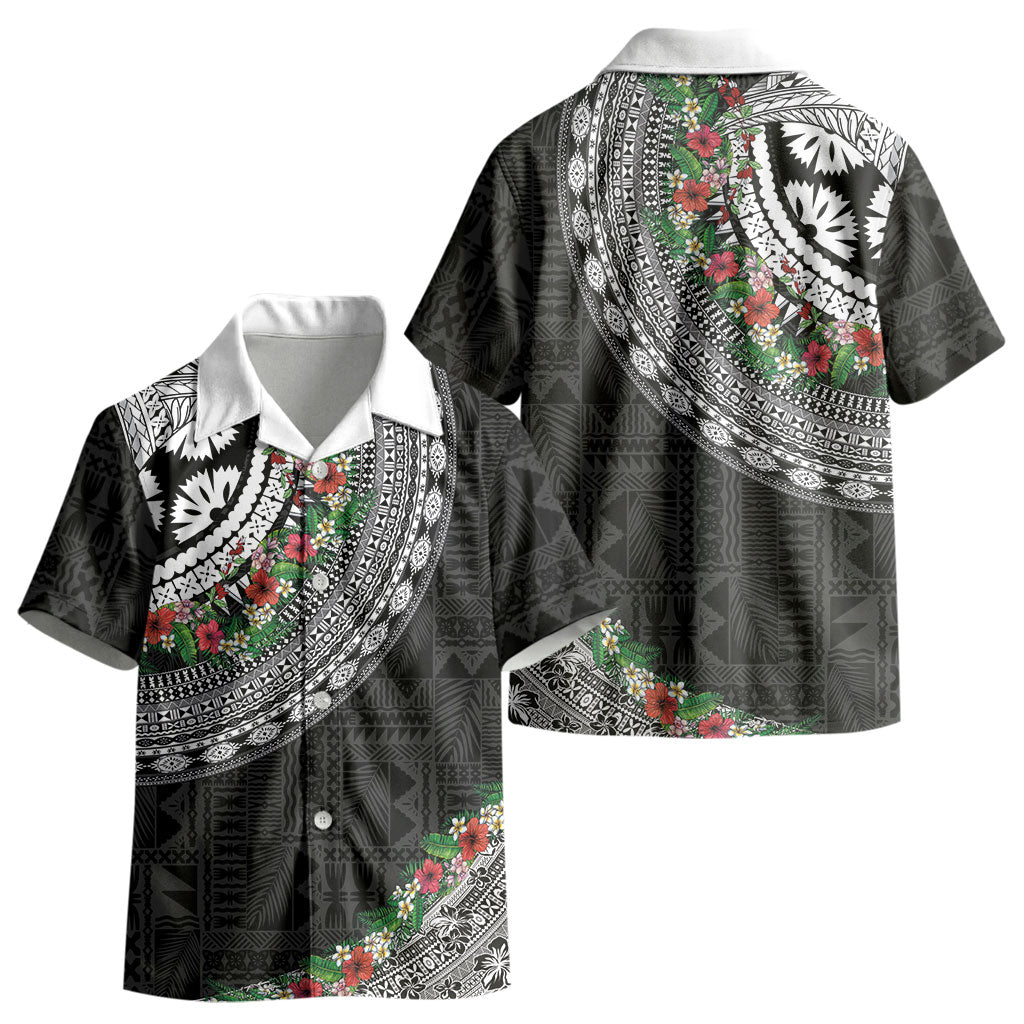 Fiji Hibiscus Kid Hawaiian Shirt Tapa Masi Motifs with Tropical Plants LT03 - Polynesian Pride
