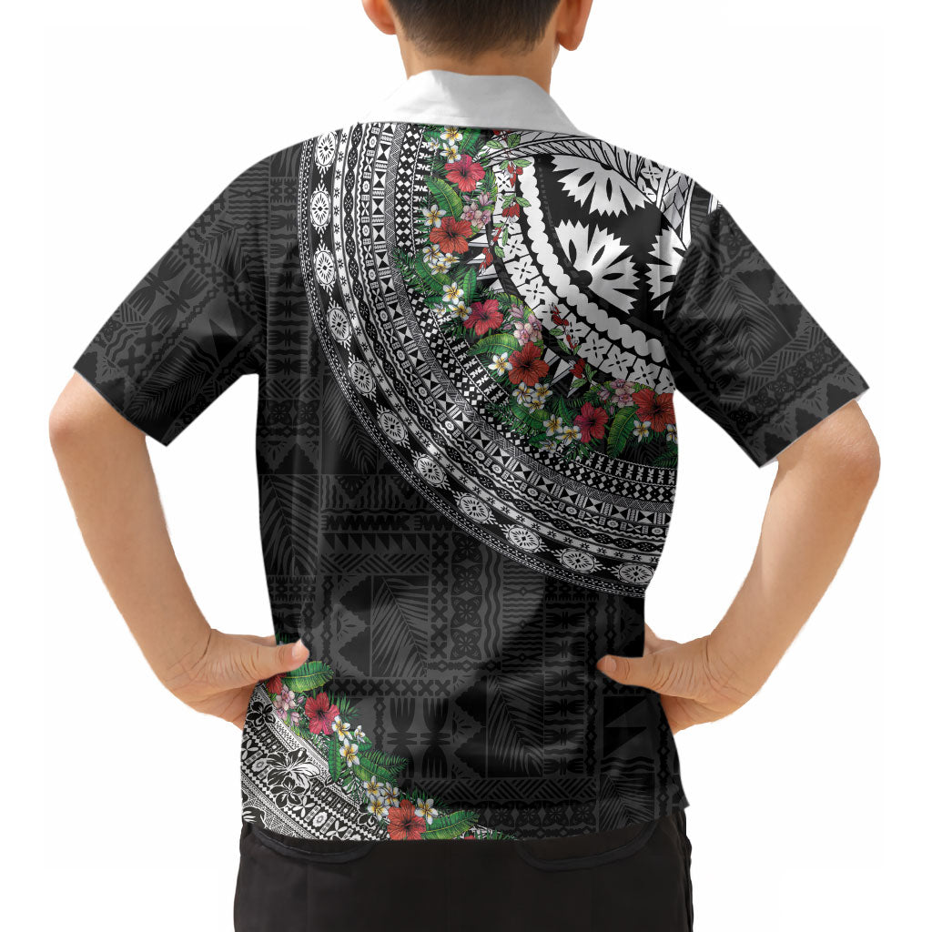 Fiji Hibiscus Kid Hawaiian Shirt Tapa Masi Motifs with Tropical Plants LT03 - Polynesian Pride