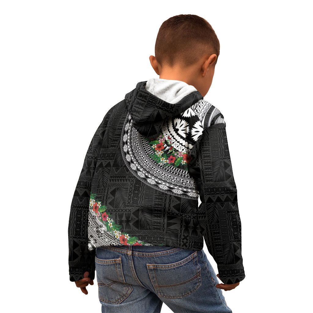 Fiji Hibiscus Kid Hoodie Tapa Masi Motifs with Tropical Plants LT03 - Polynesian Pride
