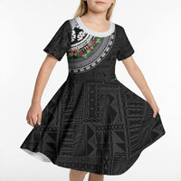Fiji Hibiscus Kid Short Sleeve Dress Tapa Masi Motifs with Tropical Plants LT03 - Polynesian Pride