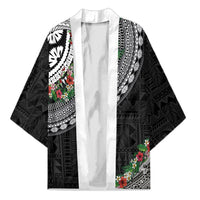 Fiji Hibiscus Kimono Tapa Masi Motifs with Tropical Plants LT03 Unisex Black - Polynesian Pride