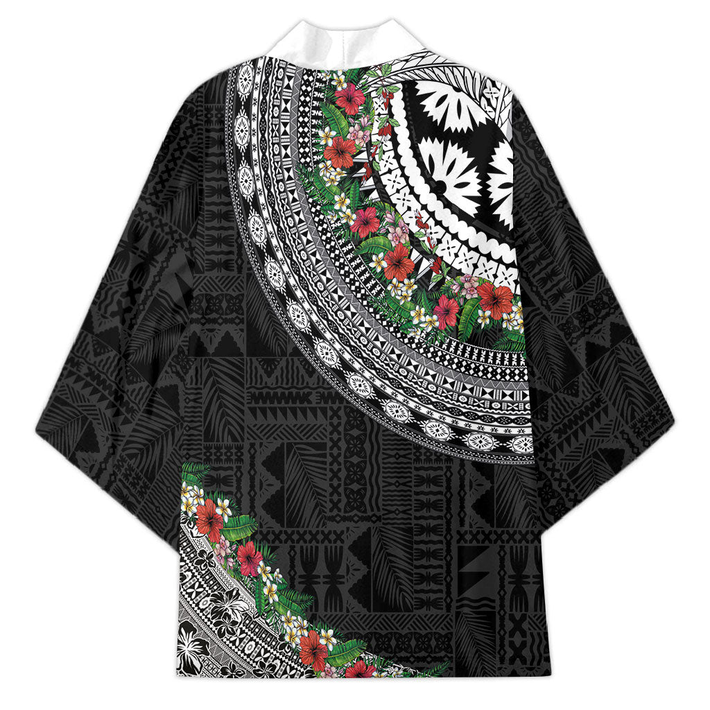 Fiji Hibiscus Kimono Tapa Masi Motifs with Tropical Plants LT03 - Polynesian Pride