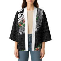 Fiji Hibiscus Kimono Tapa Masi Motifs with Tropical Plants LT03 - Polynesian Pride