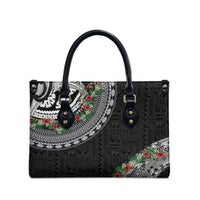 Fiji Hibiscus Leather Bag Tapa Masi Motifs with Tropical Plants LT03 - Polynesian Pride