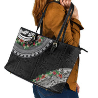 Fiji Hibiscus Leather Tote Bag Tapa Masi Motifs with Tropical Plants