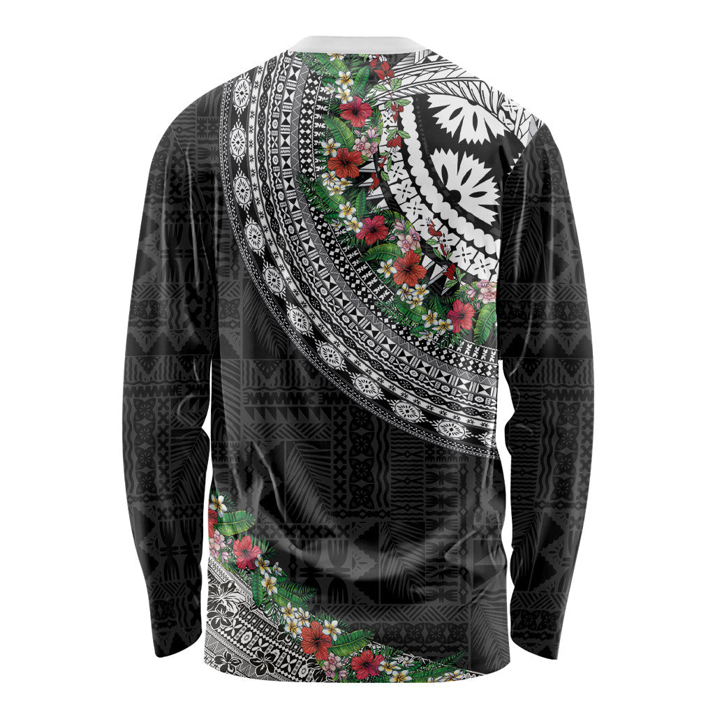 Fiji Hibiscus Long Sleeve Shirt Tapa Masi Motifs with Tropical Plants LT03 - Polynesian Pride