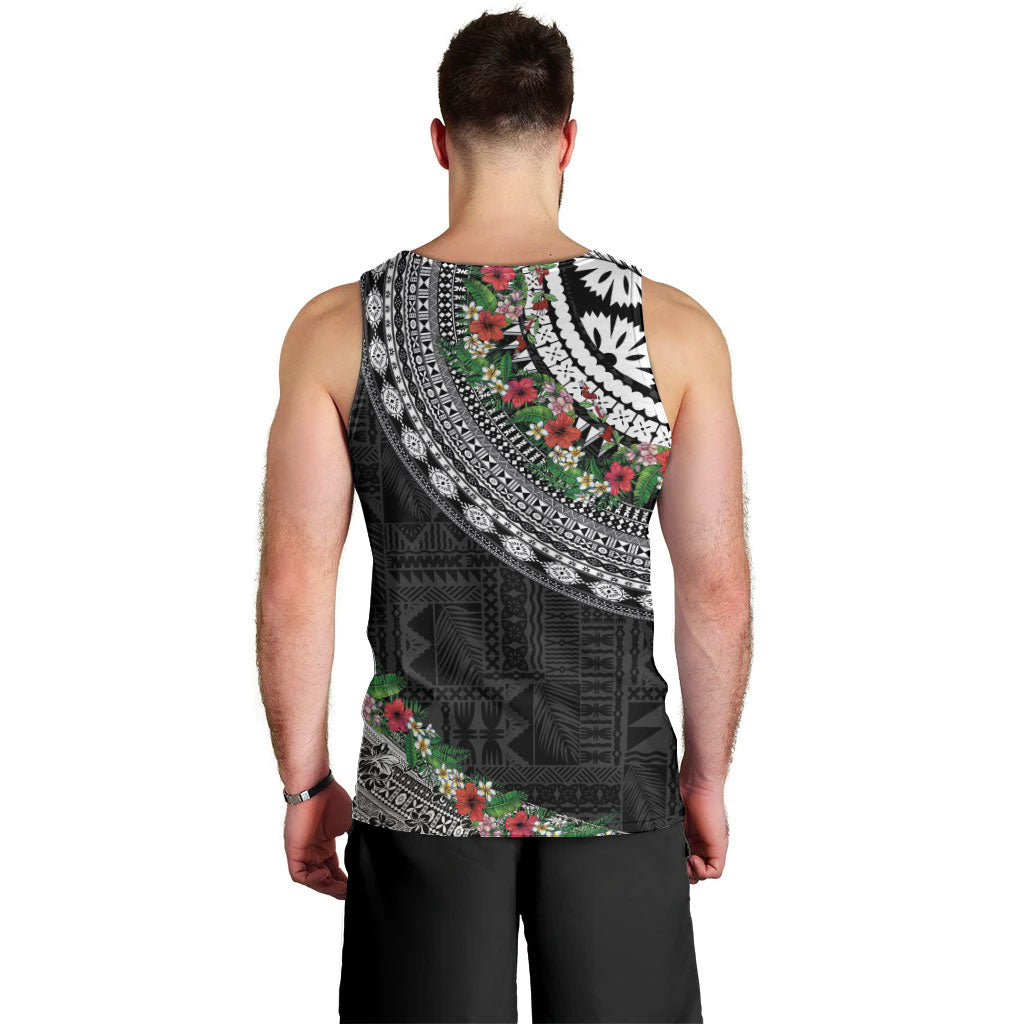 Fiji Hibiscus Men Tank Top Tapa Masi Motifs with Tropical Plants LT03 - Polynesian Pride