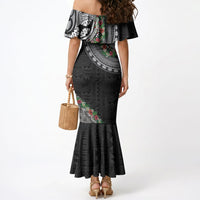 Fiji Hibiscus Mermaid Dress Tapa Masi Motifs with Tropical Plants LT03 - Polynesian Pride