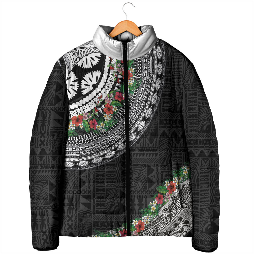 Fiji Hibiscus Padded Jacket Tapa Masi Motifs with Tropical Plants LT03 - Polynesian Pride