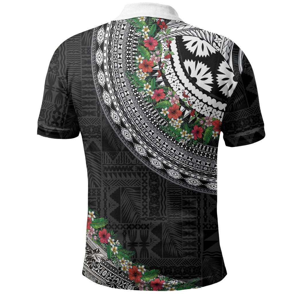 Fiji Hibiscus Polo Shirt Tapa Masi Motifs with Tropical Plants