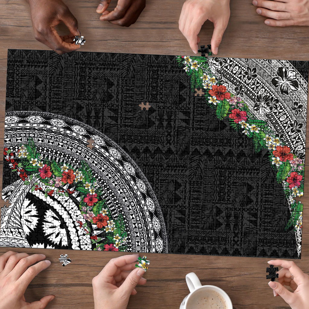 Fiji Hibiscus Puzzle Tapa Masi Motifs with Tropical Plants LT03 - Polynesian Pride