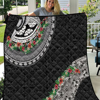 Fiji Hibiscus Quilt Tapa Masi Motifs with Tropical Plants LT03 Black - Polynesian Pride