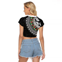 Fiji Hibiscus Raglan Cropped T Shirt Tapa Masi Motifs with Tropical Plants LT03 - Polynesian Pride