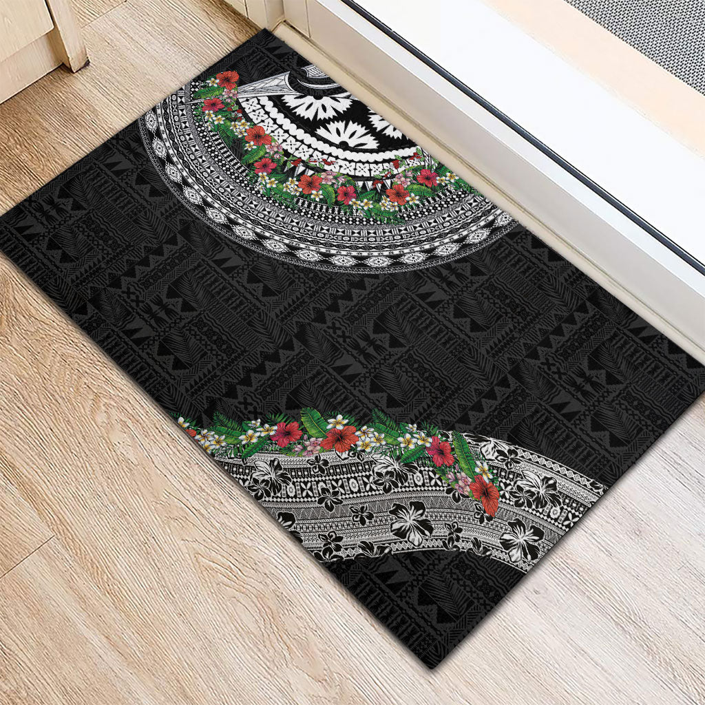 Fiji Hibiscus Rubber Doormat Tapa Masi Motifs with Tropical Plants LT03 - Polynesian Pride