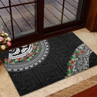 Fiji Hibiscus Rubber Doormat Tapa Masi Motifs with Tropical Plants LT03 - Polynesian Pride