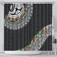 Fiji Hibiscus Shower Curtain Tapa Masi Motifs with Tropical Plants LT03 - Polynesian Pride