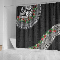 Fiji Hibiscus Shower Curtain Tapa Masi Motifs with Tropical Plants LT03 - Polynesian Pride