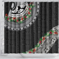 Fiji Hibiscus Shower Curtain Tapa Masi Motifs with Tropical Plants LT03 - Polynesian Pride