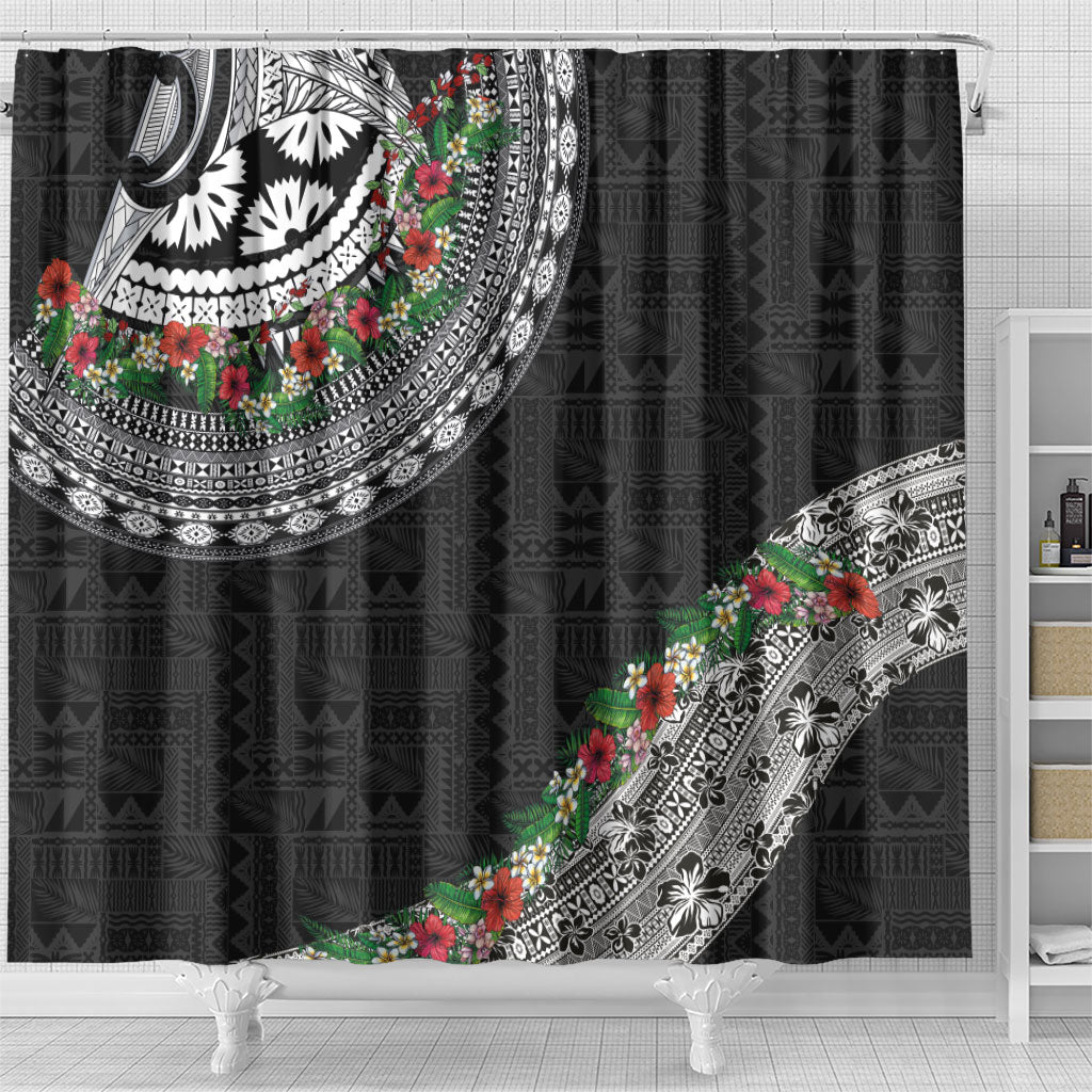 Fiji Hibiscus Shower Curtain Tapa Masi Motifs with Tropical Plants LT03 - Polynesian Pride