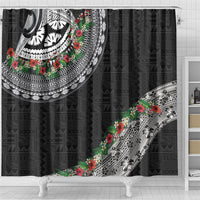 Fiji Hibiscus Shower Curtain Tapa Masi Motifs with Tropical Plants LT03 - Polynesian Pride