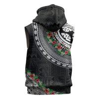 Fiji Hibiscus Sleeveless Zip Hoodie Tapa Masi Motifs with Tropical Plants LT03 - Polynesian Pride