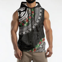 Fiji Hibiscus Sleeveless Zip Hoodie Tapa Masi Motifs with Tropical Plants LT03 - Polynesian Pride
