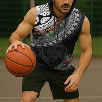 Fiji Hibiscus Sleeveless Zip Hoodie Tapa Masi Motifs with Tropical Plants LT03 - Polynesian Pride