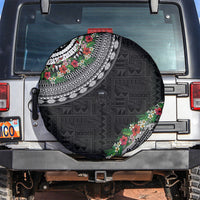 Fiji Hibiscus Spare Tire Cover Tapa Masi Motifs with Tropical Plants LT03 Black - Polynesian Pride