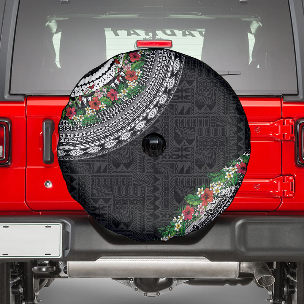 Fiji Hibiscus Spare Tire Cover Tapa Masi Motifs with Tropical Plants LT03 - Polynesian Pride