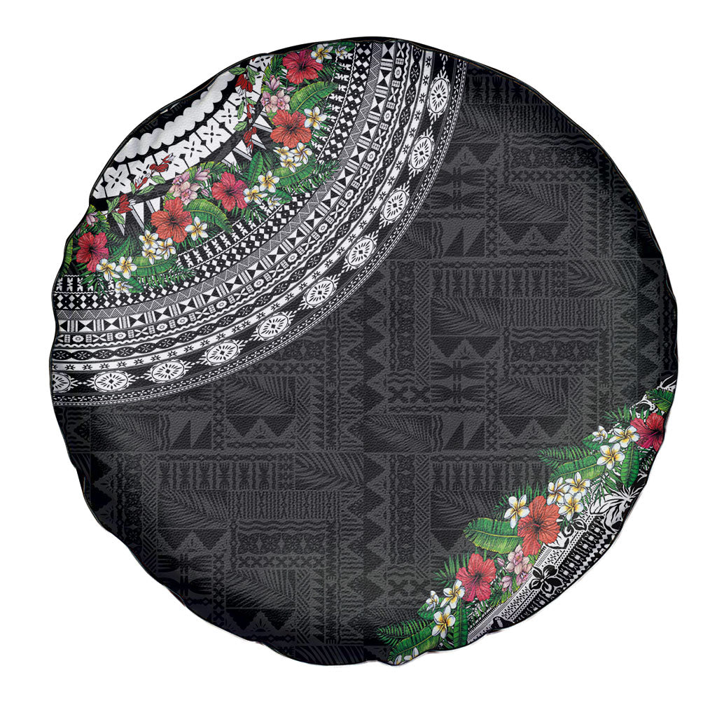 Fiji Hibiscus Spare Tire Cover Tapa Masi Motifs with Tropical Plants LT03 - Polynesian Pride