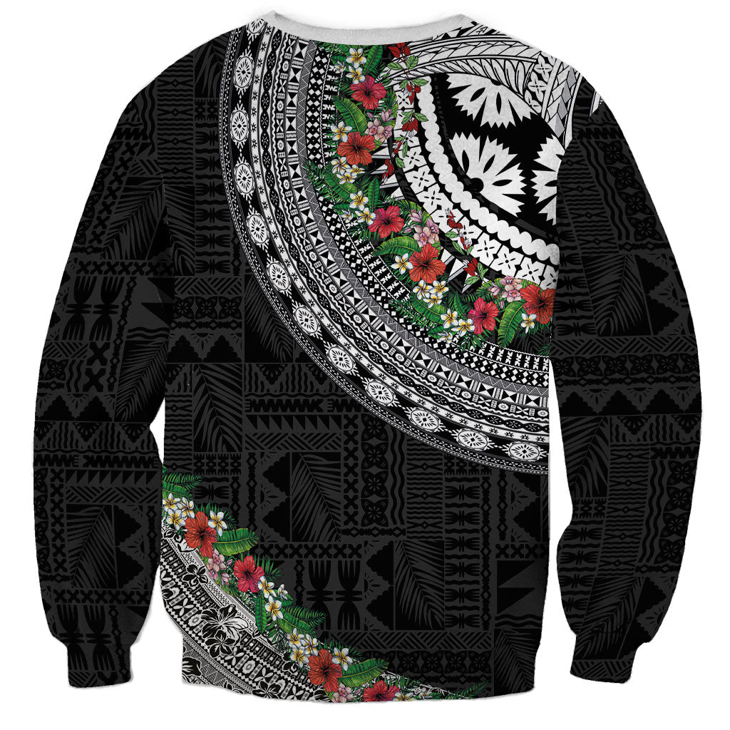 Fiji Hibiscus Sweatshirt Tapa Masi Motifs with Tropical Plants LT03 - Polynesian Pride