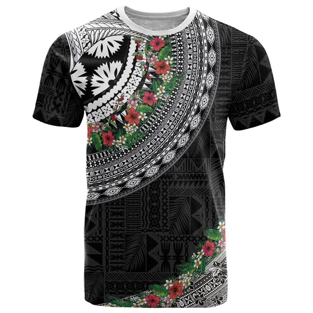 Fiji Hibiscus T Shirt Tapa Masi Motifs with Tropical Plants