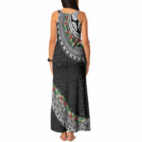 Fiji Hibiscus Tank Maxi Dress Tapa Masi Motifs with Tropical Plants LT03 - Polynesian Pride