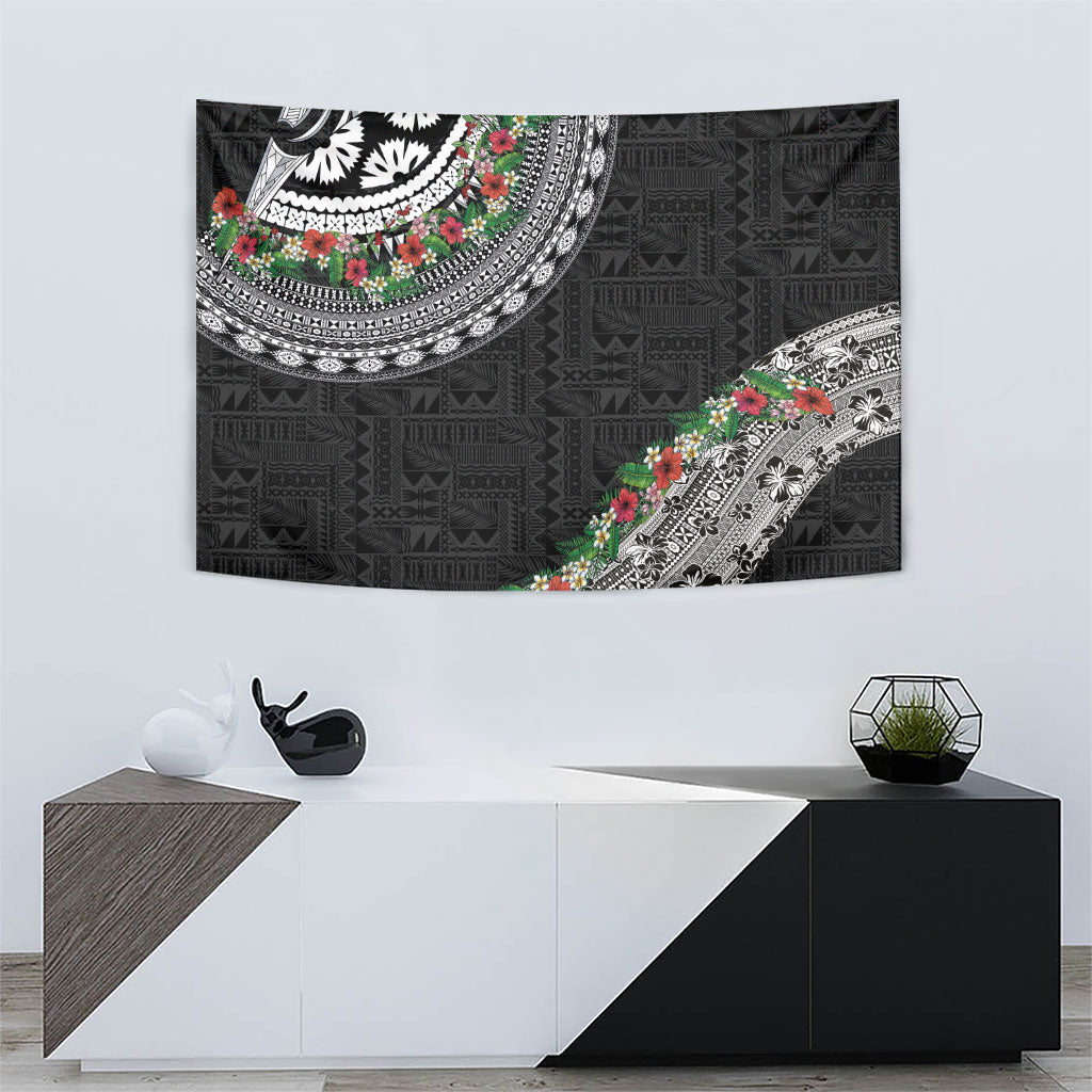 Fiji Hibiscus Tapestry Tapa Masi Motifs with Tropical Plants LT03 - Polynesian Pride