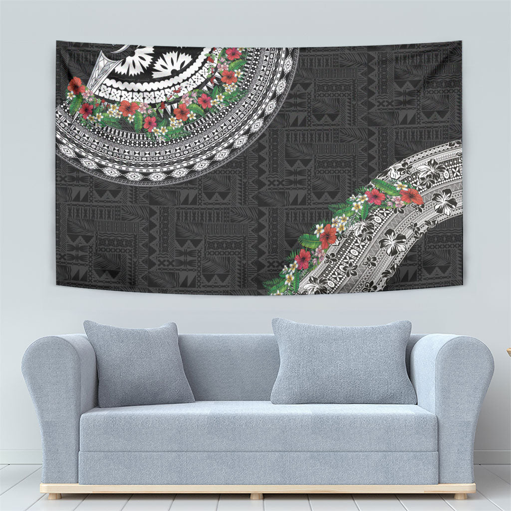 Fiji Hibiscus Tapestry Tapa Masi Motifs with Tropical Plants LT03 - Polynesian Pride