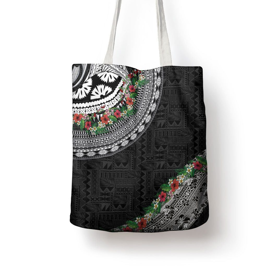Fiji Hibiscus Tote Bag Tapa Masi Motifs with Tropical Plants LT03 - Polynesian Pride