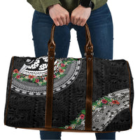 Fiji Hibiscus Travel Bag Tapa Masi Motifs with Tropical Plants LT03 Black - Polynesian Pride