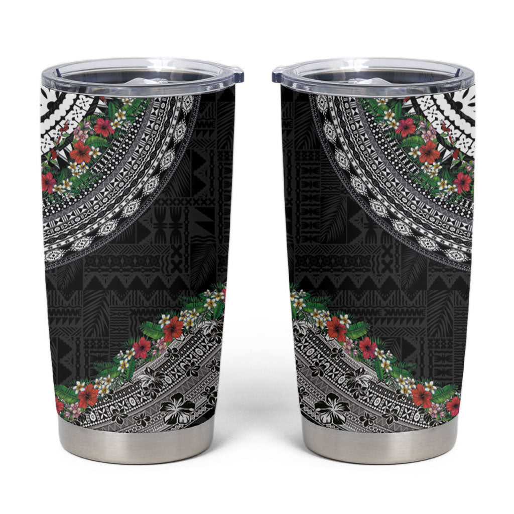 Fiji Hibiscus Tumbler Cup Tapa Masi Motifs with Tropical Plants