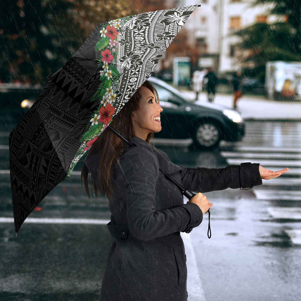 Fiji Hibiscus Umbrella Tapa Masi Motifs with Tropical Plants LT03 - Polynesian Pride