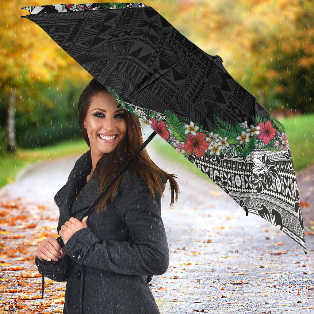 Fiji Hibiscus Umbrella Tapa Masi Motifs with Tropical Plants LT03 - Polynesian Pride