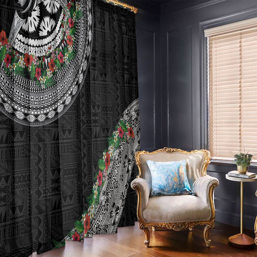 Fiji Hibiscus Window Curtain Tapa Masi Motifs with Tropical Plants LT03 - Polynesian Pride