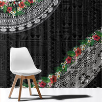 Fiji Hibiscus Window Curtain Tapa Masi Motifs with Tropical Plants LT03 - Polynesian Pride