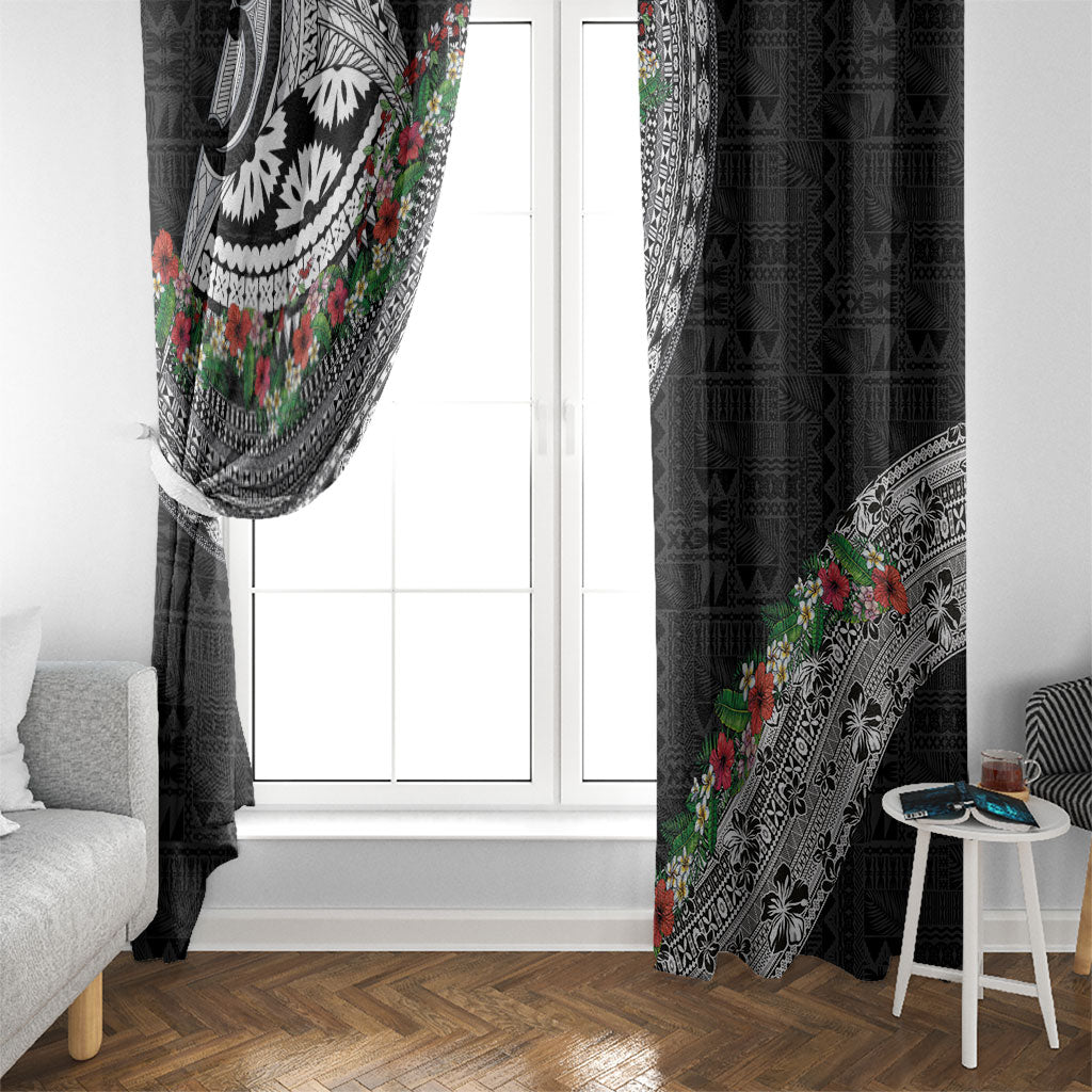 Fiji Hibiscus Window Curtain Tapa Masi Motifs with Tropical Plants LT03 - Polynesian Pride